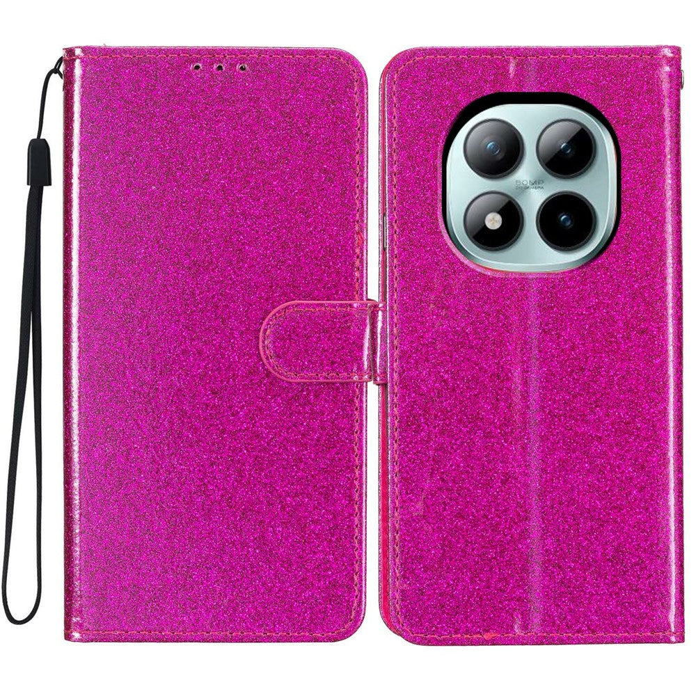 For Xiaomi Poco M8 Pro 5G / Redmi Note 15 Pro+ 5G (Global) Wallet Case Glitter Anti-Scratch Leather Stand Phone Cover with Strap - Rose
