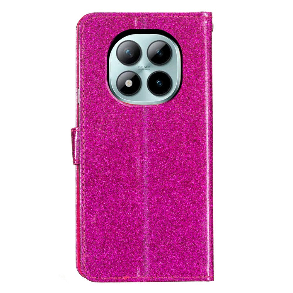 For Xiaomi Poco M8 Pro 5G / Redmi Note 15 Pro+ 5G (Global) Wallet Case Glitter Anti-Scratch Leather Stand Phone Cover with Strap - Rose