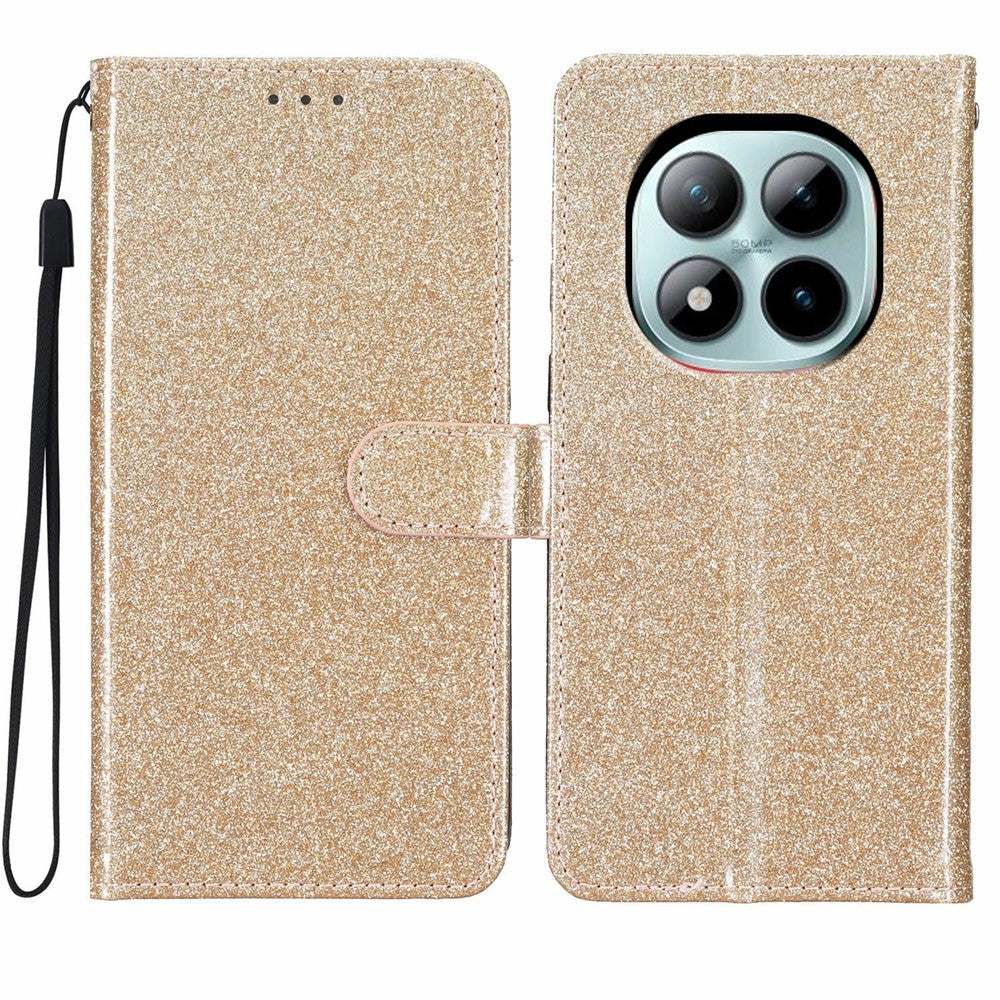For Xiaomi Poco M8 Pro 5G / Redmi Note 15 Pro+ 5G (Global) Wallet Case Glitter Anti-Scratch Leather Stand Phone Cover with Strap - Gold