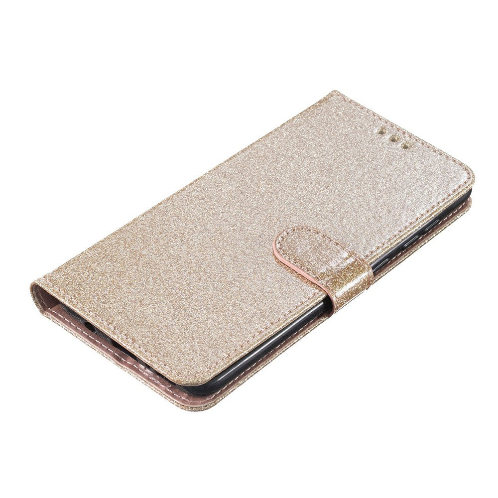 For Xiaomi Poco M8 Pro 5G / Redmi Note 15 Pro+ 5G (Global) Wallet Case Glitter Anti-Scratch Leather Stand Phone Cover with Strap - Gold