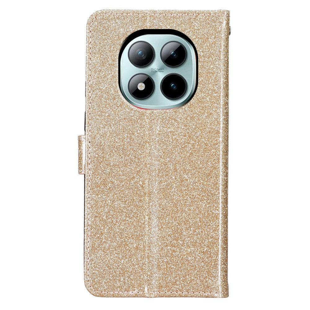For Xiaomi Poco M8 Pro 5G / Redmi Note 15 Pro+ 5G (Global) Wallet Case Glitter Anti-Scratch Leather Stand Phone Cover with Strap - Gold