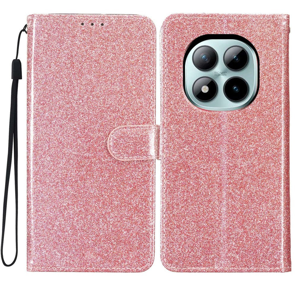 For Xiaomi Poco M8 Pro 5G / Redmi Note 15 Pro+ 5G (Global) Wallet Case Glitter Anti-Scratch Leather Stand Phone Cover with Strap - Rose Gold