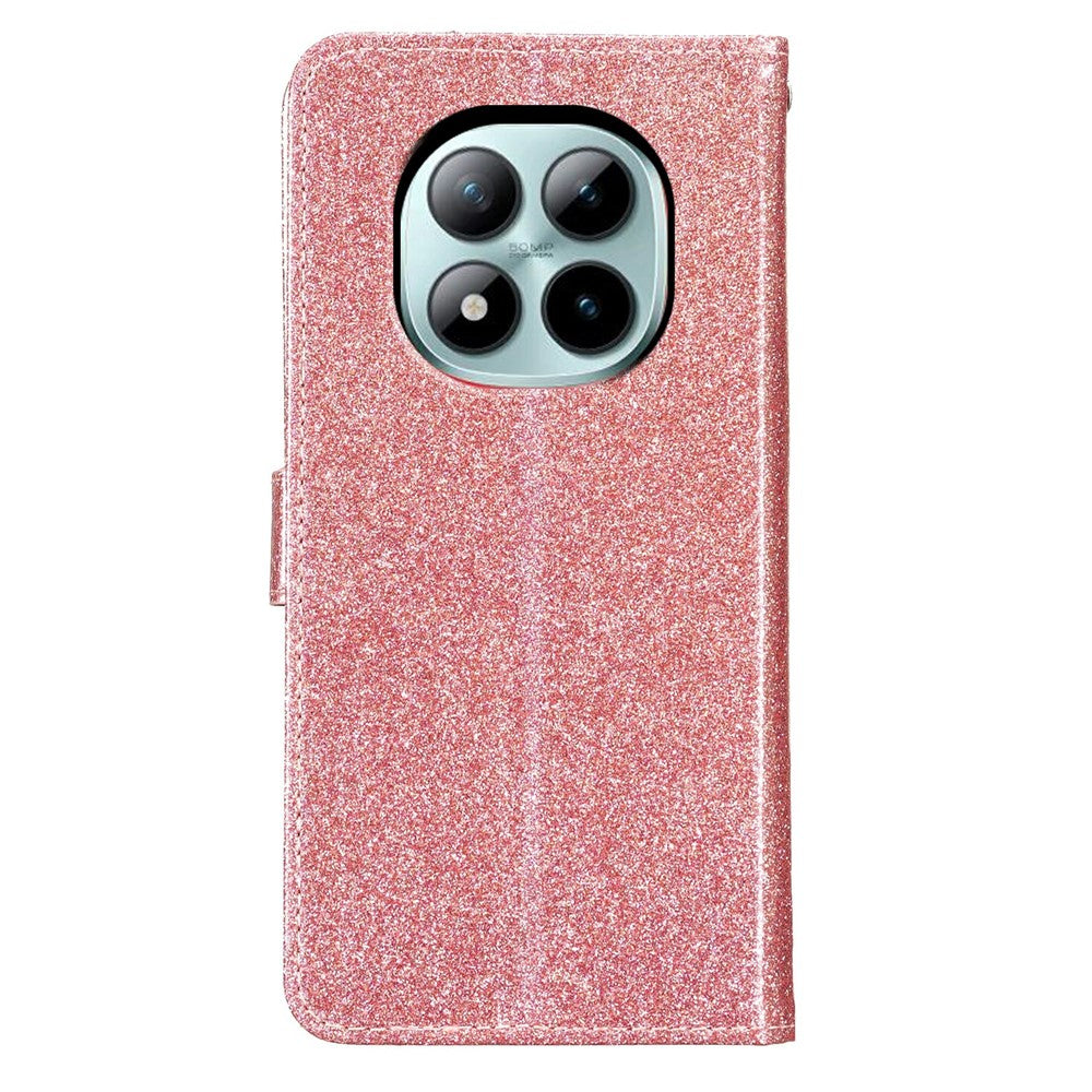 For Xiaomi Poco M8 Pro 5G / Redmi Note 15 Pro+ 5G (Global) Wallet Case Glitter Anti-Scratch Leather Stand Phone Cover with Strap - Rose Gold