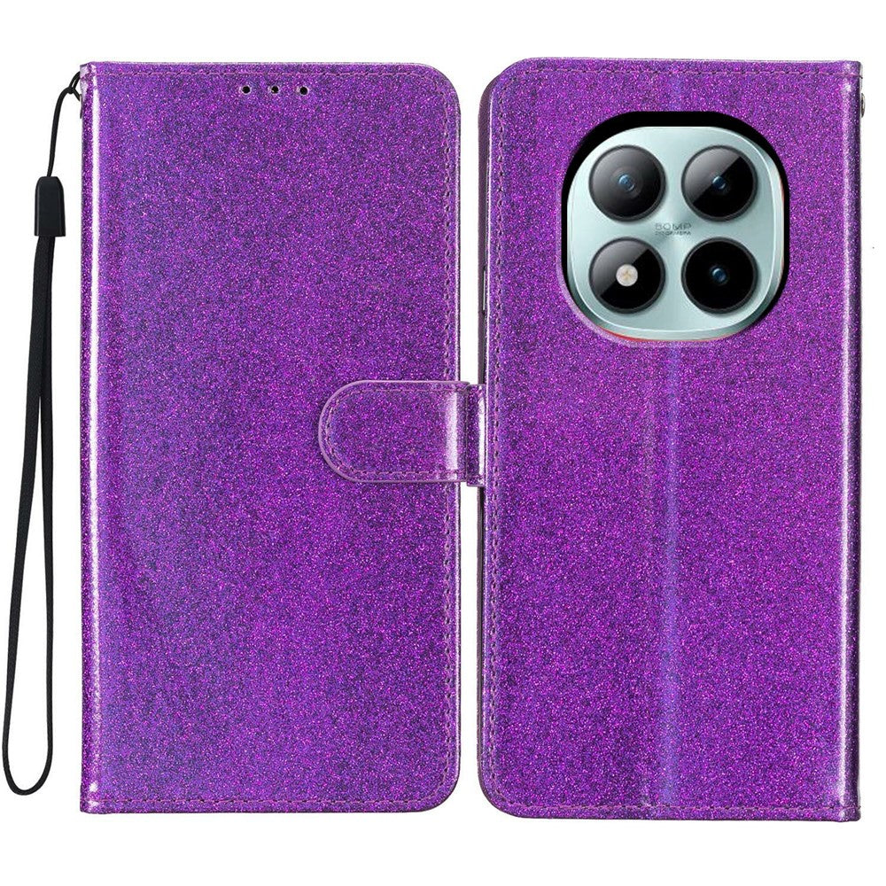 For Xiaomi Poco M8 Pro 5G / Redmi Note 15 Pro+ 5G (Global) Wallet Case Glitter Anti-Scratch Leather Stand Phone Cover with Strap - Purple