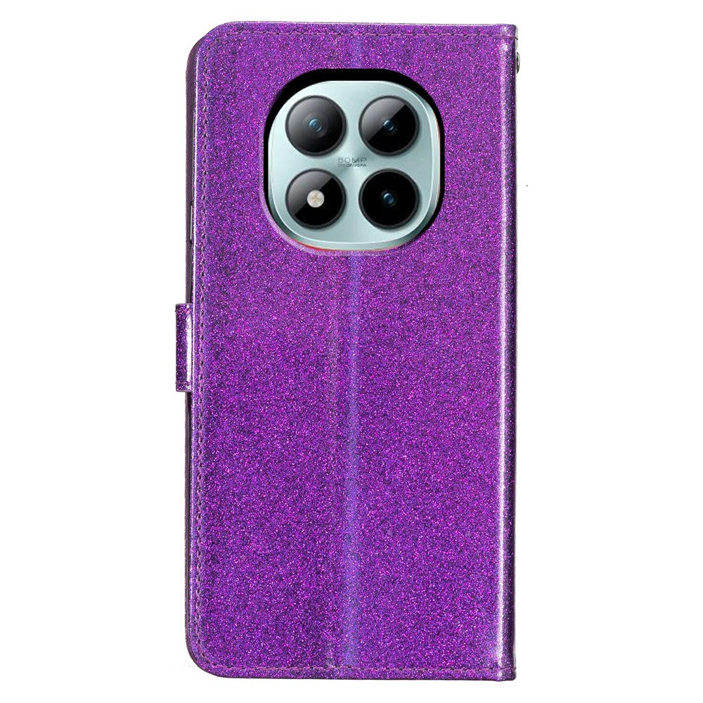 For Xiaomi Poco M8 Pro 5G / Redmi Note 15 Pro+ 5G (Global) Wallet Case Glitter Anti-Scratch Leather Stand Phone Cover with Strap - Purple
