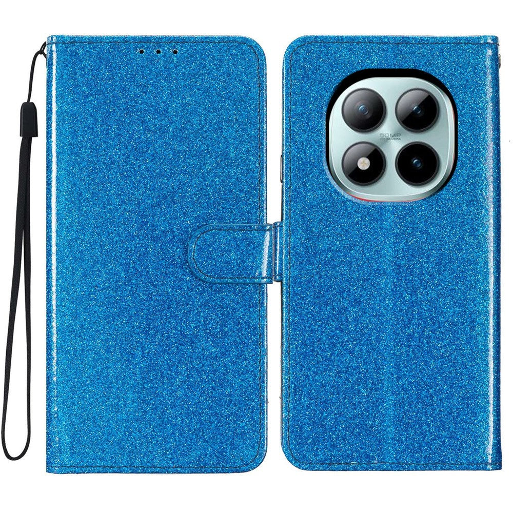 For Xiaomi Poco M8 Pro 5G / Redmi Note 15 Pro+ 5G (Global) Wallet Case Glitter Anti-Scratch Leather Stand Phone Cover with Strap - Blue