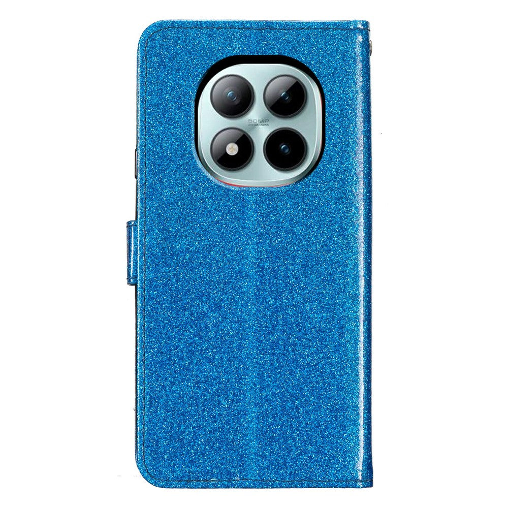 For Xiaomi Poco M8 Pro 5G / Redmi Note 15 Pro+ 5G (Global) Wallet Case Glitter Anti-Scratch Leather Stand Phone Cover with Strap - Blue