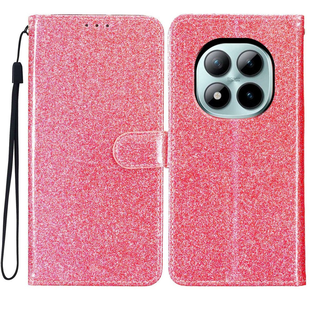 For Xiaomi Poco M8 Pro 5G / Redmi Note 15 Pro+ 5G (Global) Wallet Case Glitter Anti-Scratch Leather Stand Phone Cover with Strap - Pink