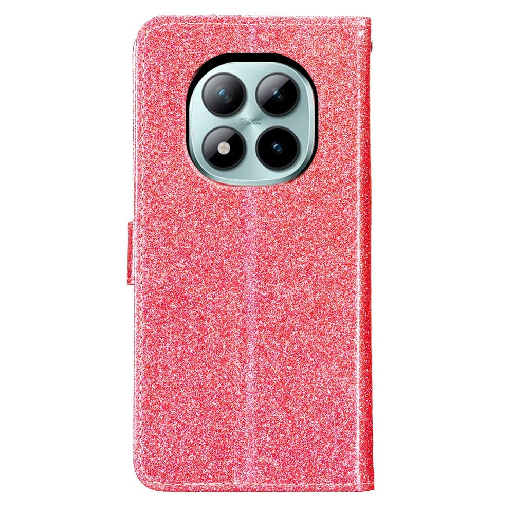 For Xiaomi Poco M8 Pro 5G / Redmi Note 15 Pro+ 5G (Global) Wallet Case Glitter Anti-Scratch Leather Stand Phone Cover with Strap - Pink