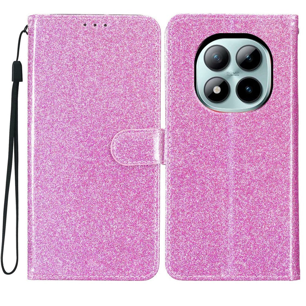 For Xiaomi Poco M8 Pro 5G / Redmi Note 15 Pro+ 5G (Global) Wallet Case Glitter Anti-Scratch Leather Stand Phone Cover with Strap - Light Purple