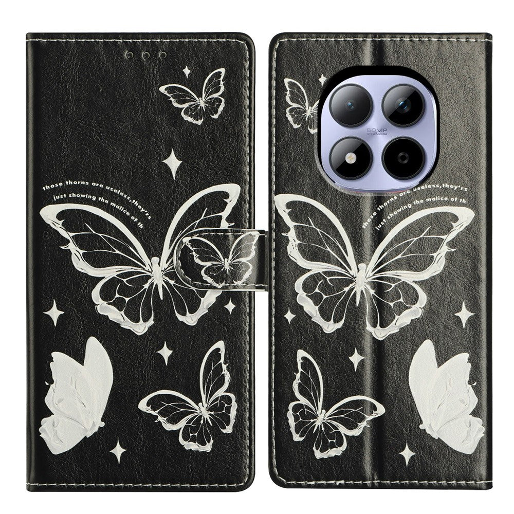 For Xiaomi Redmi Note 15 Pro 5G (Global) Case Pattern Printing Wallet Stand Flip Leather Phone Cover with Strap - Butterfly