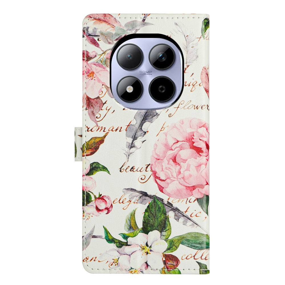 For Xiaomi Redmi Note 15 Pro 5G (Global) Case Pattern Printing Wallet Stand Flip Leather Phone Cover with Strap - Green Leaves Flowers