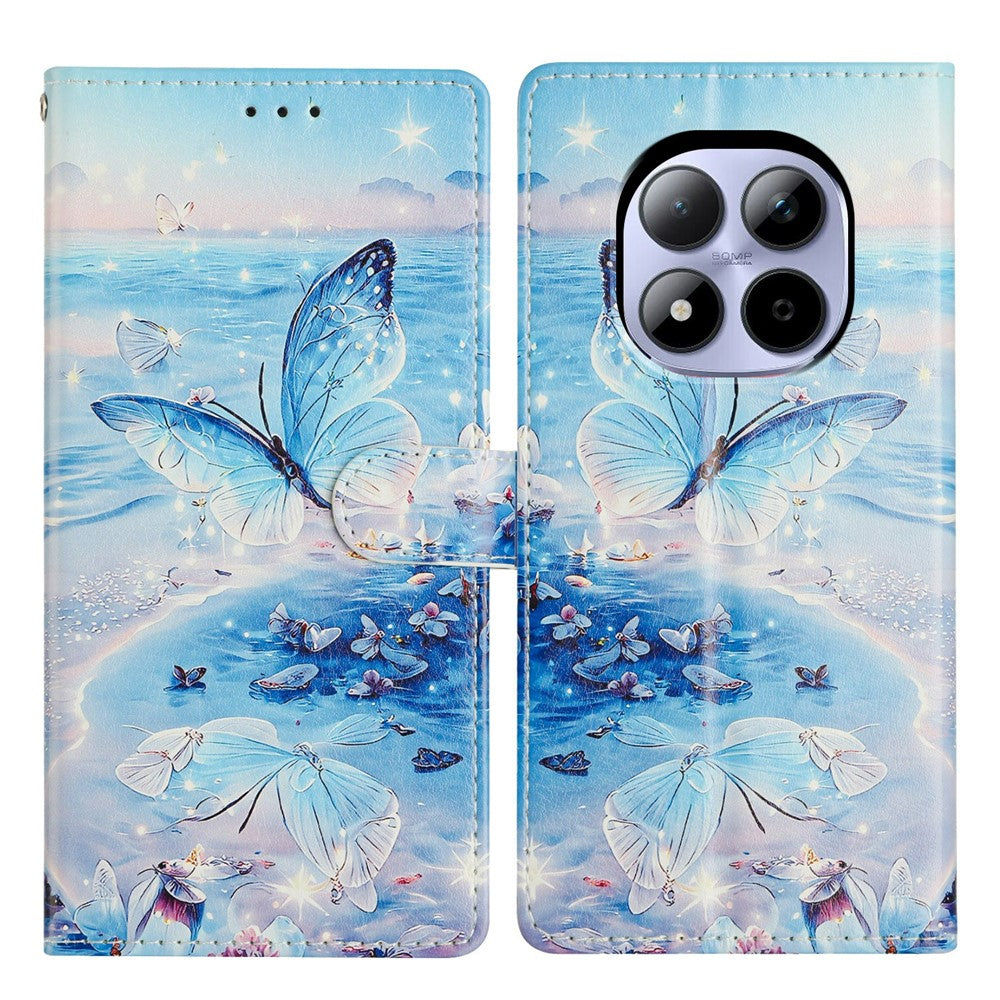 For Xiaomi Redmi Note 15 Pro 5G (Global) Case Pattern Printing Wallet Stand Flip Leather Phone Cover with Strap - Ocean Butterfly