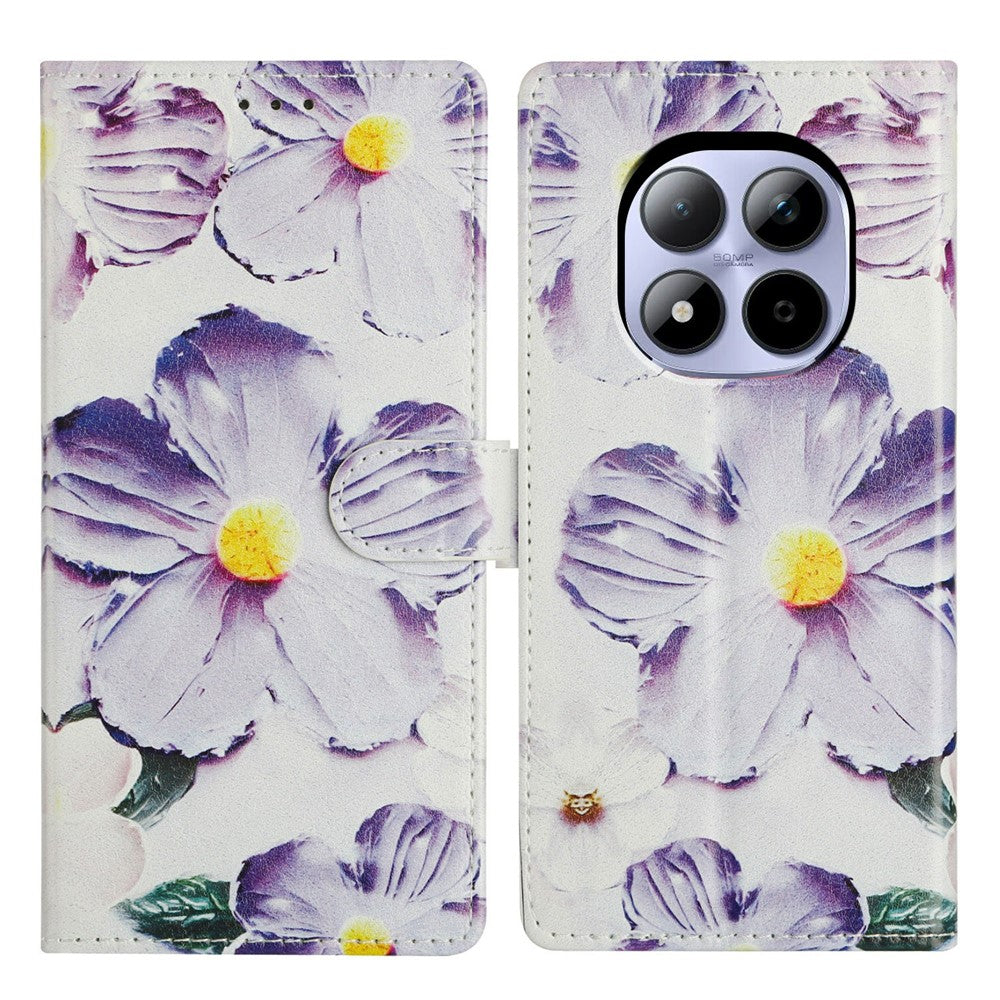 For Xiaomi Redmi Note 15 Pro 5G (Global) Case Pattern Printing Wallet Stand Flip Leather Phone Cover with Strap - Purple Flower