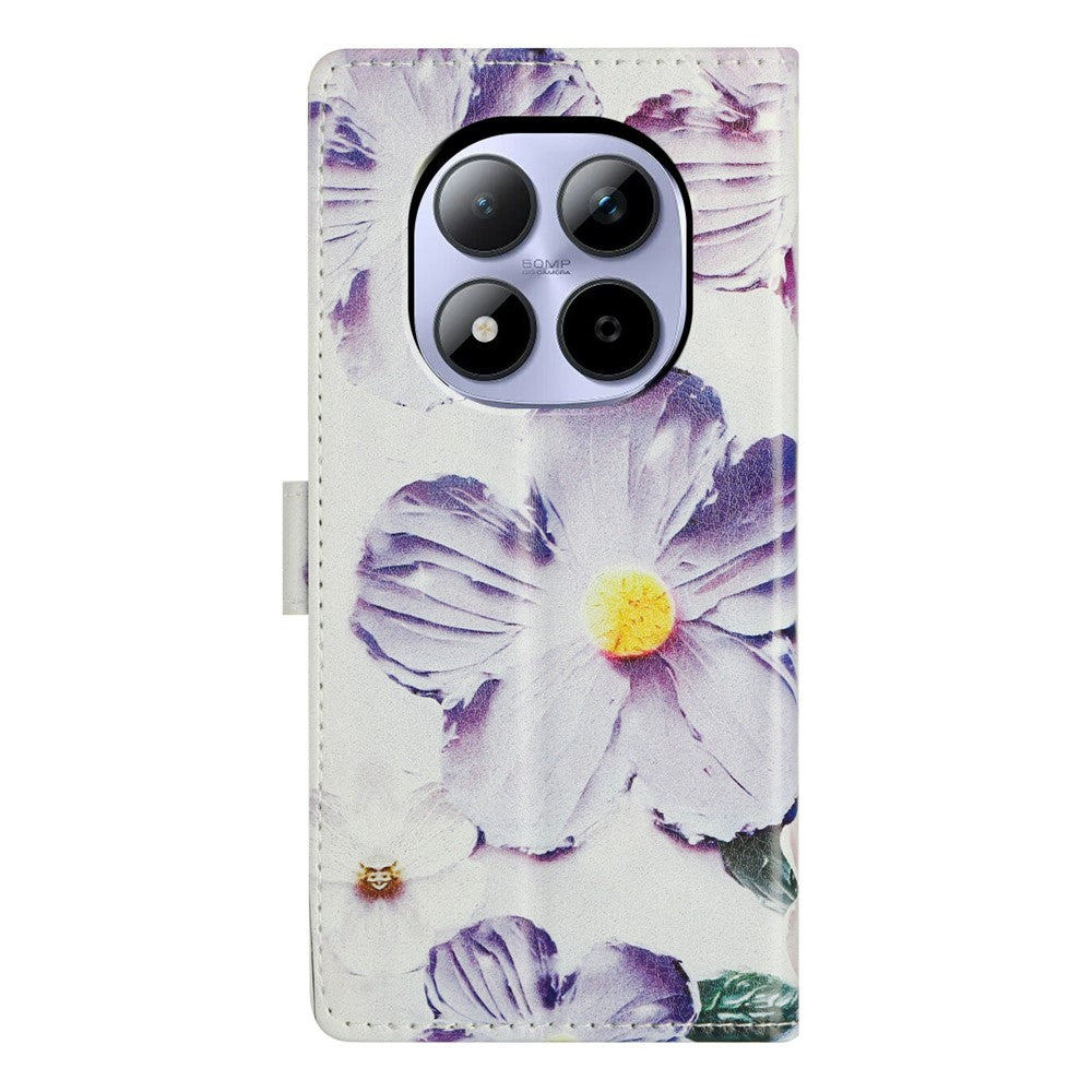For Xiaomi Redmi Note 15 Pro 5G (Global) Case Pattern Printing Wallet Stand Flip Leather Phone Cover with Strap - Purple Flower