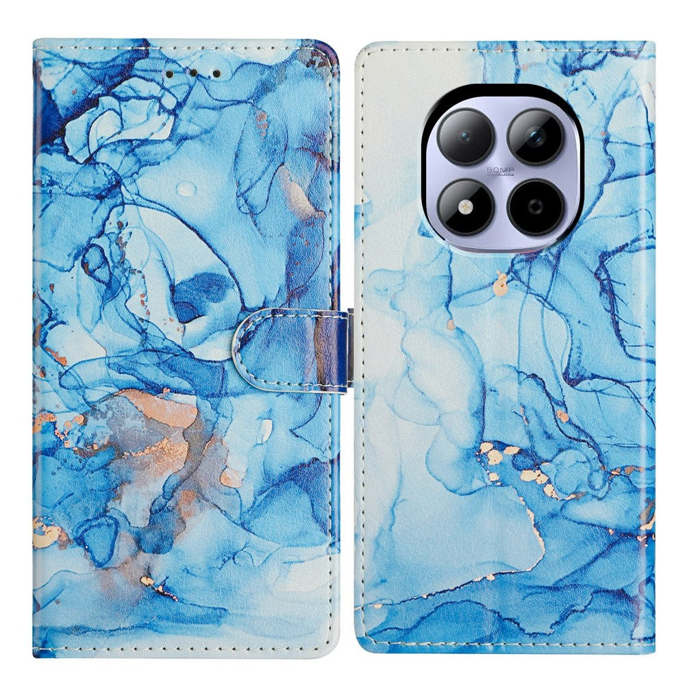 For Xiaomi Redmi Note 15 Pro 5G (Global) Case Pattern Printing Wallet Stand Flip Leather Phone Cover with Strap - Blue Marble