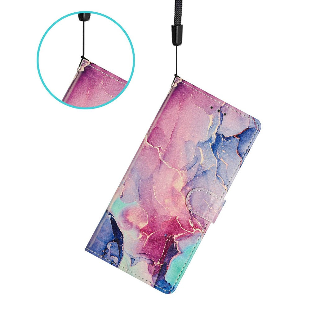 For Xiaomi Redmi Note 15 Pro 5G (Global) Case Pattern Printing Wallet Stand Flip Leather Phone Cover with Strap - Green Pink Marble