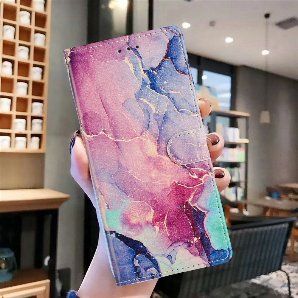 For Xiaomi Redmi Note 15 Pro 5G (Global) Case Pattern Printing Wallet Stand Flip Leather Phone Cover with Strap - Green Pink Marble