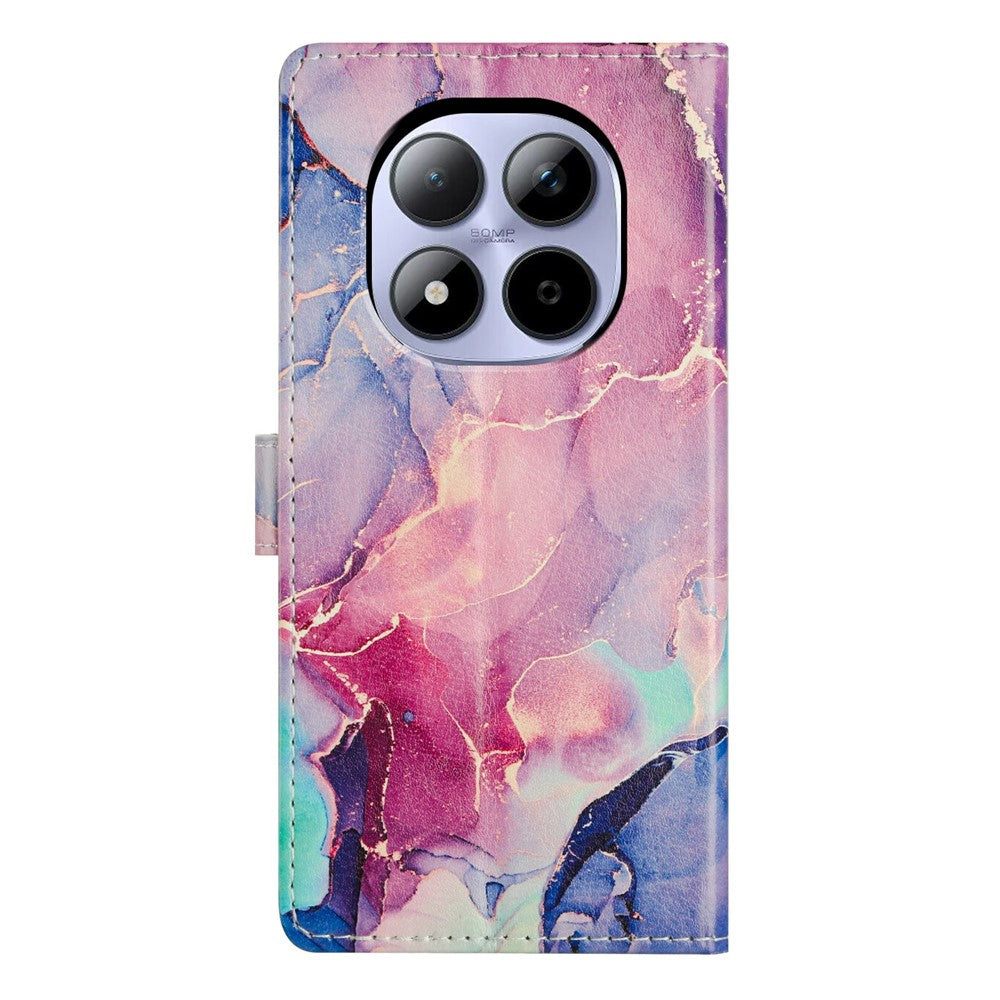 For Xiaomi Redmi Note 15 Pro 5G (Global) Case Pattern Printing Wallet Stand Flip Leather Phone Cover with Strap - Green Pink Marble