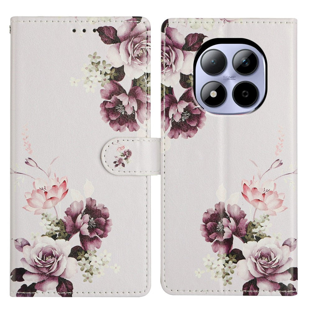 For Xiaomi Redmi Note 15 Pro 5G (Global) Case Pattern Printing Wallet Stand Flip Leather Phone Cover with Strap - Cross Rose