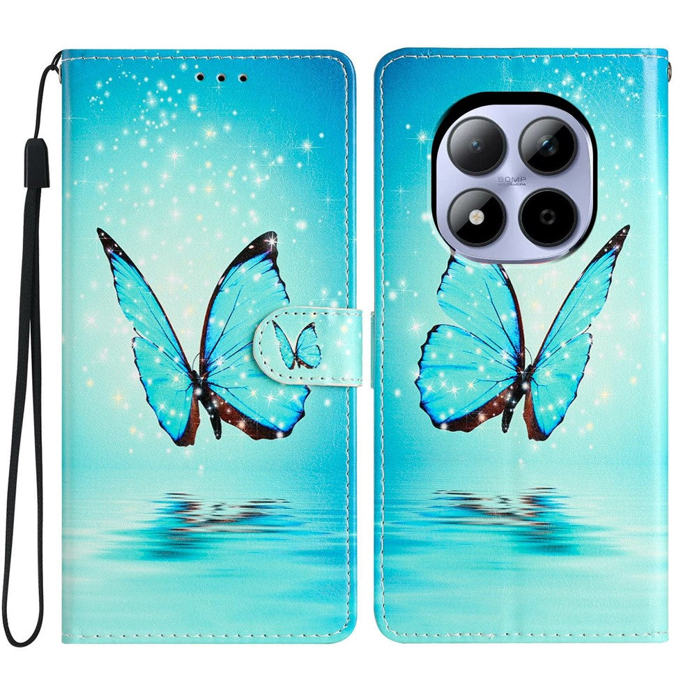 For Xiaomi Redmi Note 15 Pro 5G (Global) Wallet Case PU Leather Pattern Printing Stand Phone Cover with Strap - Blue Butterfly