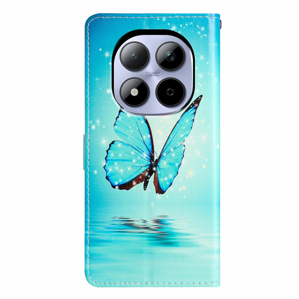 For Xiaomi Redmi Note 15 Pro 5G (Global) Wallet Case PU Leather Pattern Printing Stand Phone Cover with Strap - Blue Butterfly