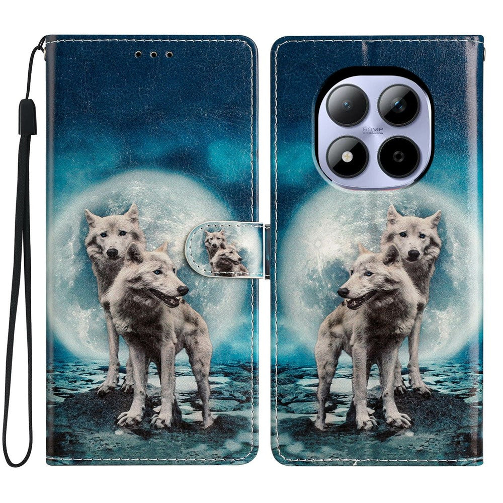 For Xiaomi Redmi Note 15 Pro 5G (Global) Wallet Case PU Leather Pattern Printing Stand Phone Cover with Strap - Two Wolves