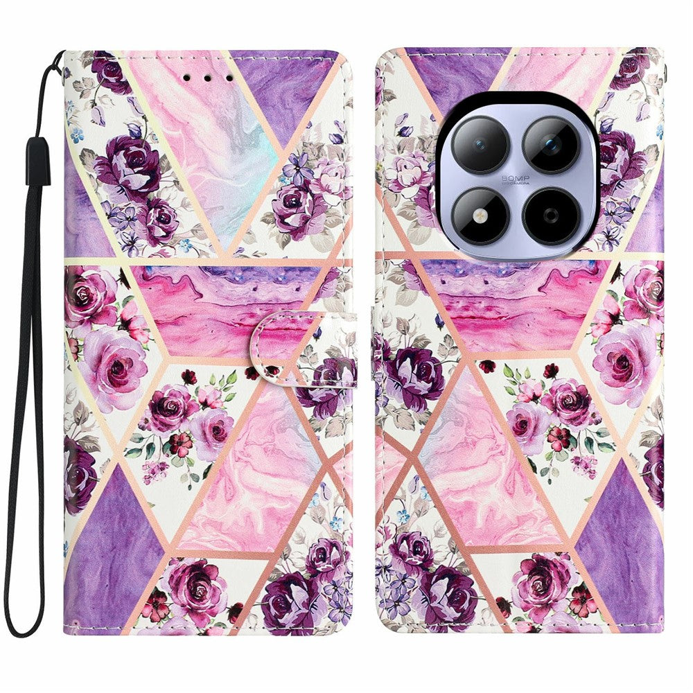 For Xiaomi Redmi Note 15 Pro 5G (Global) Wallet Case PU Leather Pattern Printing Stand Phone Cover with Strap - Purple Flowers
