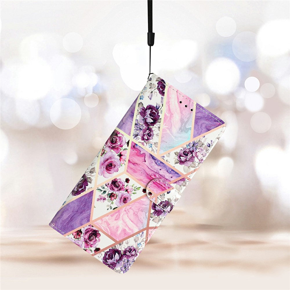 For Xiaomi Redmi Note 15 Pro 5G (Global) Wallet Case PU Leather Pattern Printing Stand Phone Cover with Strap - Purple Flowers