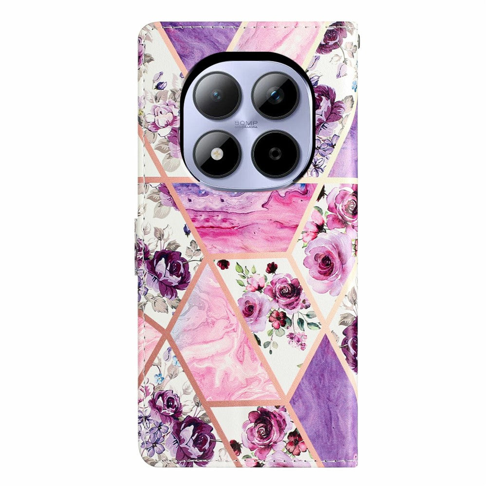 For Xiaomi Redmi Note 15 Pro 5G (Global) Wallet Case PU Leather Pattern Printing Stand Phone Cover with Strap - Purple Flowers