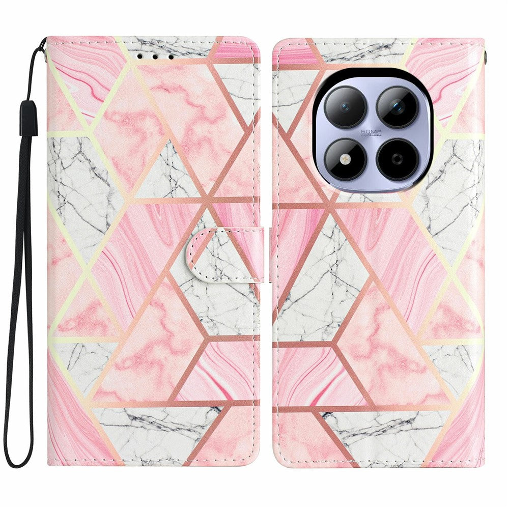 For Xiaomi Redmi Note 15 Pro 5G (Global) Wallet Case PU Leather Pattern Printing Stand Phone Cover with Strap - Pink Marble