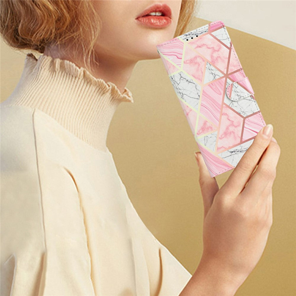 For Xiaomi Redmi Note 15 Pro 5G (Global) Wallet Case PU Leather Pattern Printing Stand Phone Cover with Strap - Pink Marble