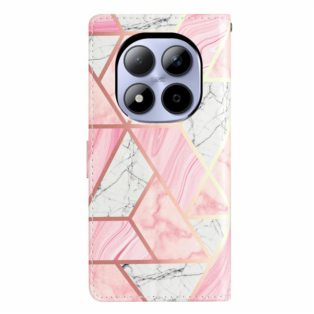 For Xiaomi Redmi Note 15 Pro 5G (Global) Wallet Case PU Leather Pattern Printing Stand Phone Cover with Strap - Pink Marble