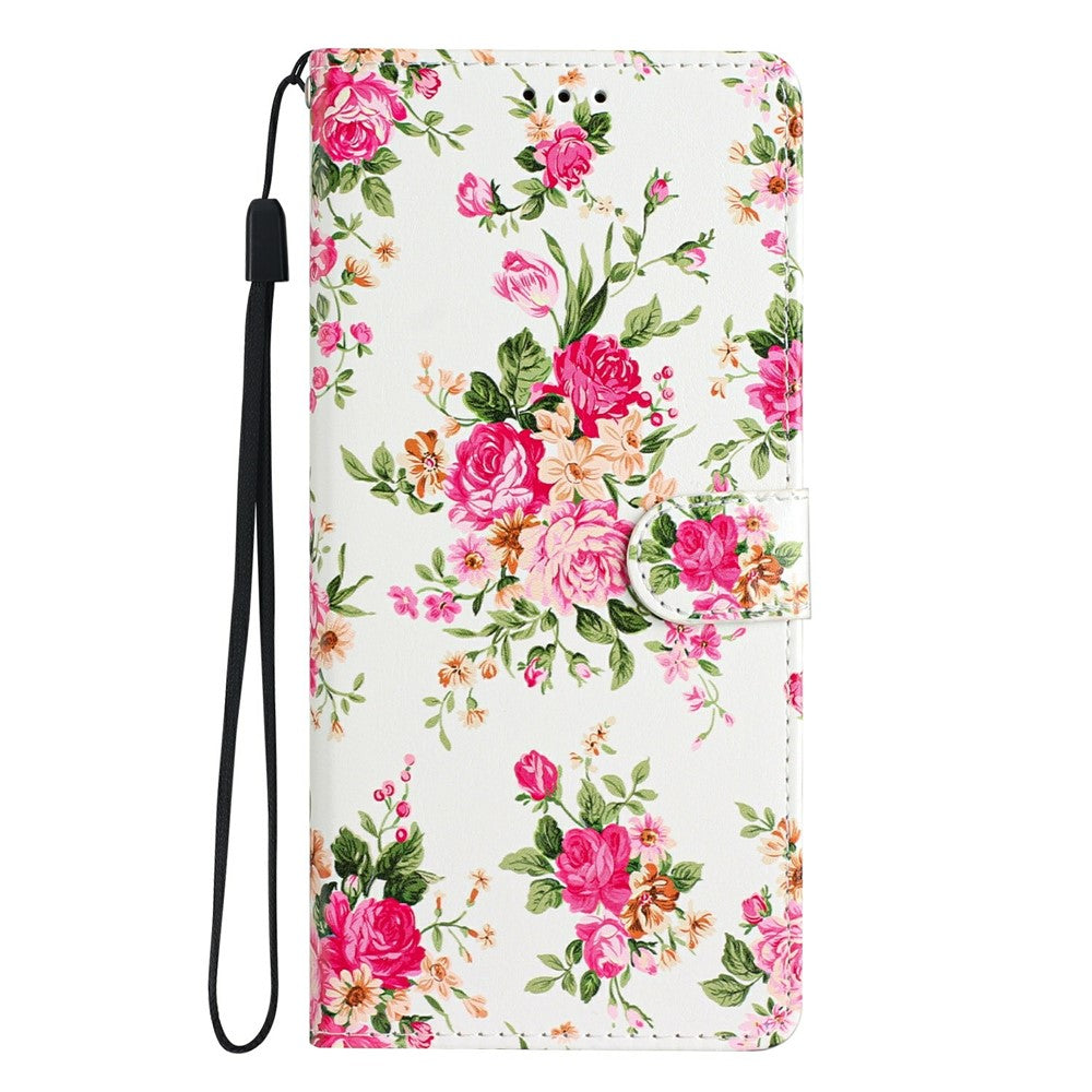 For Xiaomi Redmi Note 15 Pro 5G (Global) Wallet Case PU Leather Pattern Printing Stand Phone Cover with Strap - Red Flowers