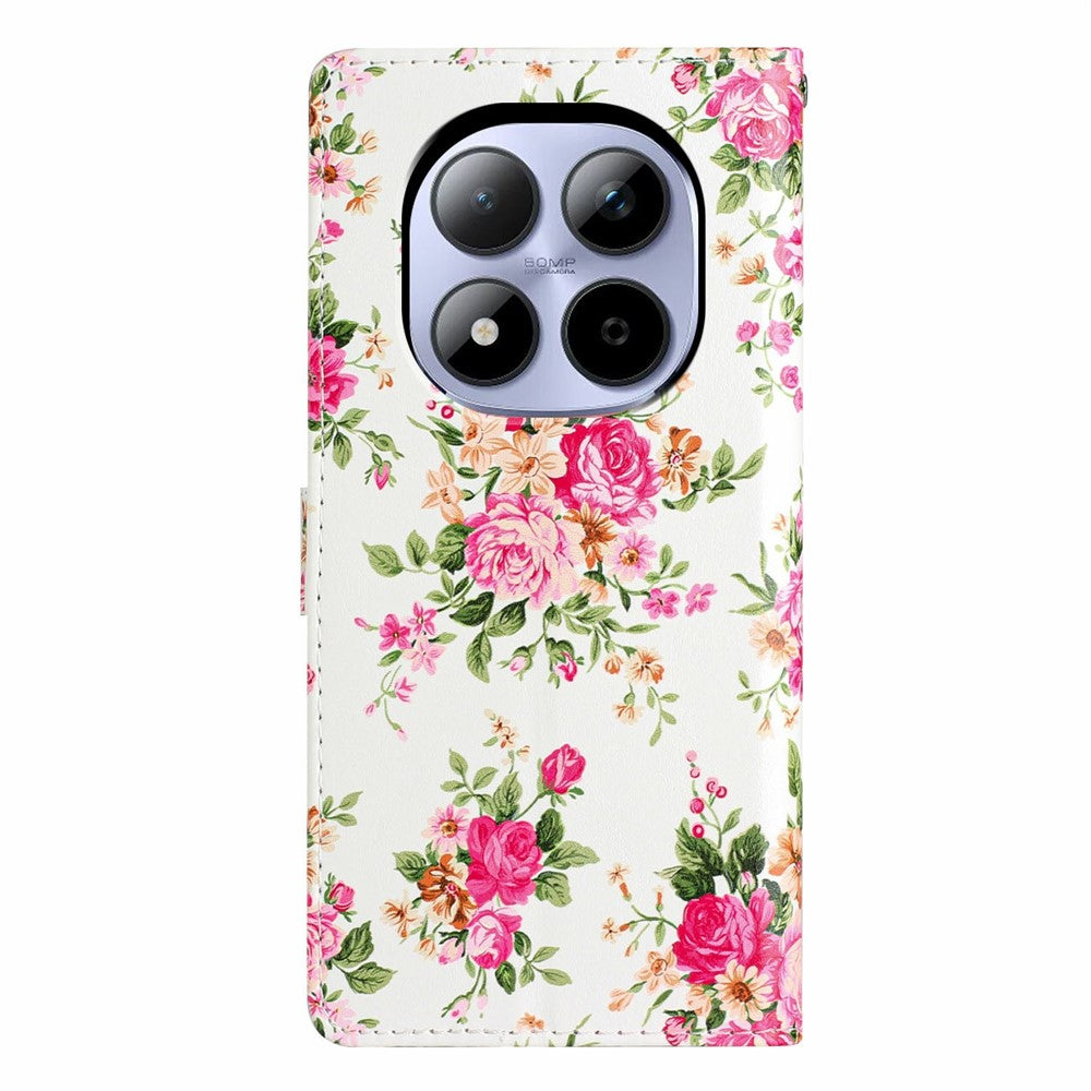 For Xiaomi Redmi Note 15 Pro 5G (Global) Wallet Case PU Leather Pattern Printing Stand Phone Cover with Strap - Red Flowers