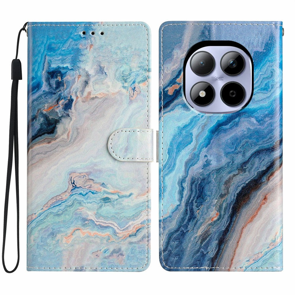 For Xiaomi Redmi Note 15 Pro 5G (Global) Wallet Case PU Leather Pattern Printing Stand Phone Cover with Strap - Blue Marble