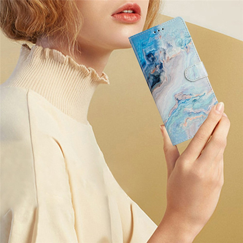 For Xiaomi Redmi Note 15 Pro 5G (Global) Wallet Case PU Leather Pattern Printing Stand Phone Cover with Strap - Blue Marble