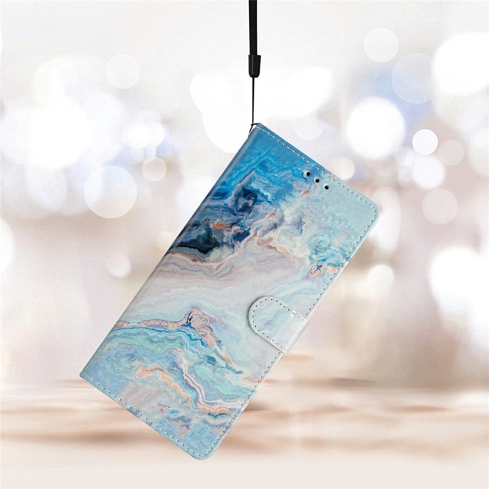 For Xiaomi Redmi Note 15 Pro 5G (Global) Wallet Case PU Leather Pattern Printing Stand Phone Cover with Strap - Blue Marble