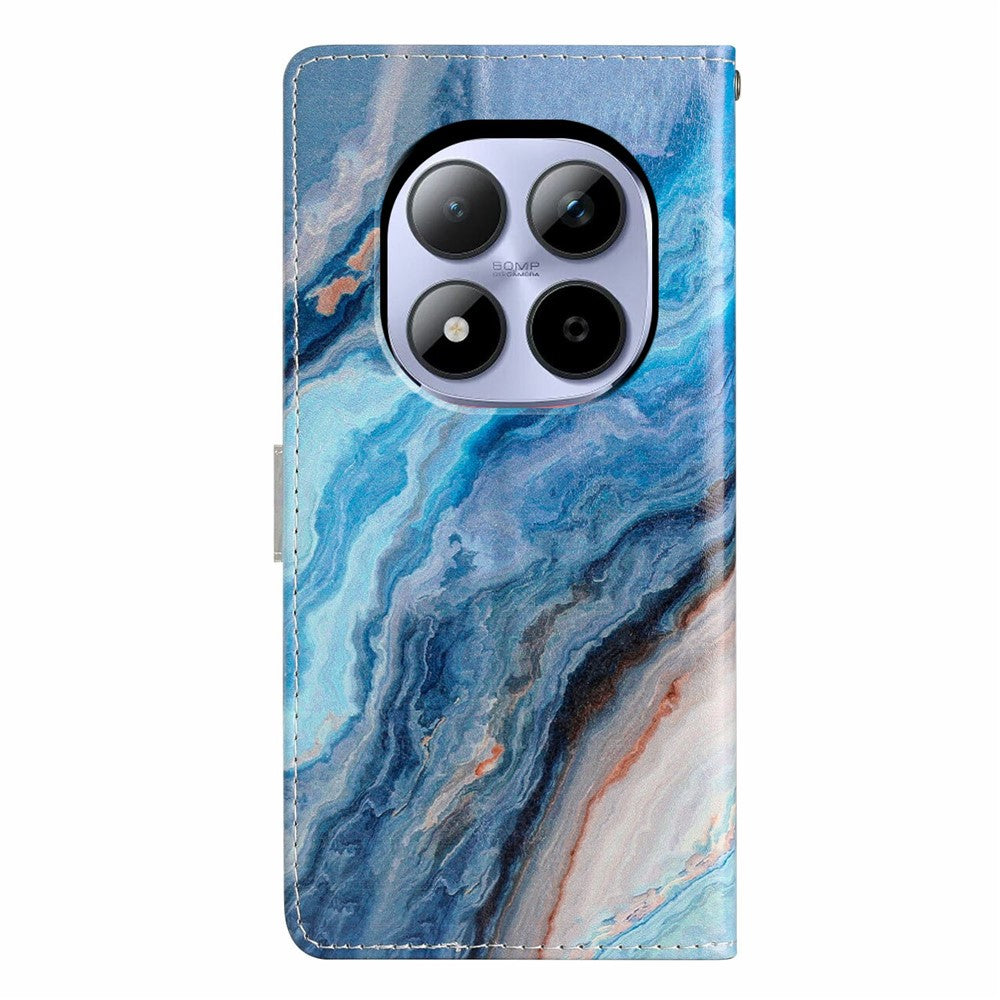For Xiaomi Redmi Note 15 Pro 5G (Global) Wallet Case PU Leather Pattern Printing Stand Phone Cover with Strap - Blue Marble