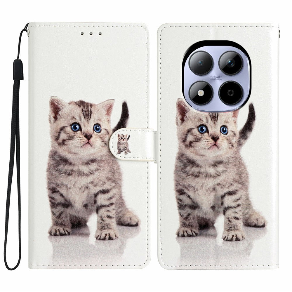 For Xiaomi Redmi Note 15 Pro 5G (Global) Wallet Case PU Leather Pattern Printing Stand Phone Cover with Strap - Cute Cat