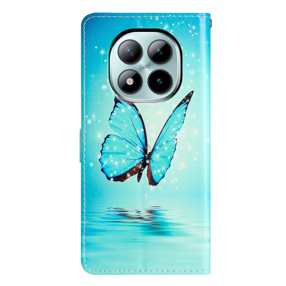For Xiaomi Poco M8 Pro 5G / Redmi Note 15 Pro+ 5G (Global) Wallet Case PU Leather Pattern Printing Stand Phone Cover with Strap - Blue Butterfly