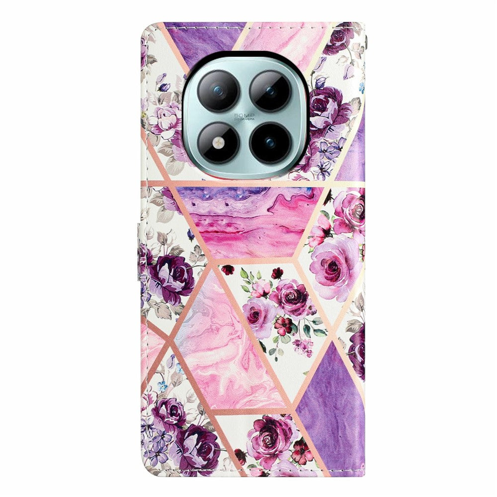 For Xiaomi Poco M8 Pro 5G / Redmi Note 15 Pro+ 5G (Global) Wallet Case PU Leather Pattern Printing Stand Phone Cover with Strap - Purple Flowers