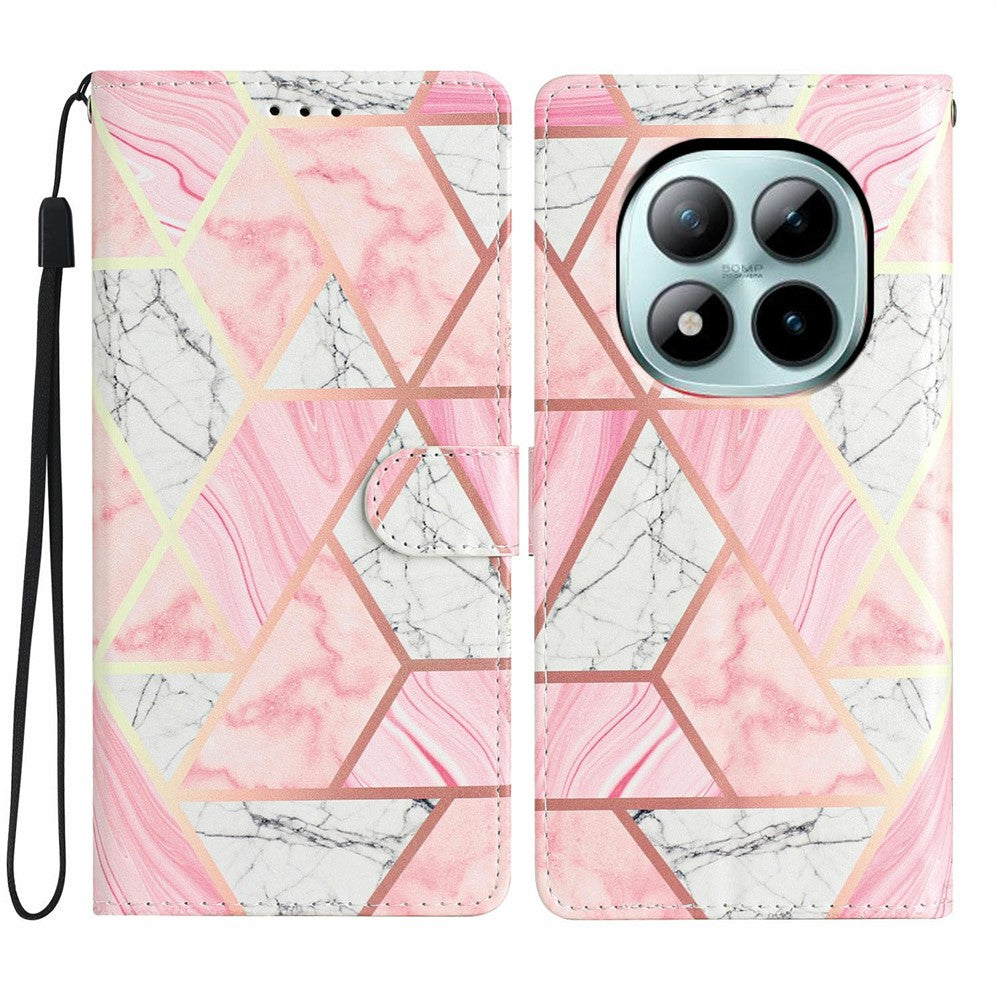 For Xiaomi Poco M8 Pro 5G / Redmi Note 15 Pro+ 5G (Global) Wallet Case PU Leather Pattern Printing Stand Phone Cover with Strap - Pink Marble