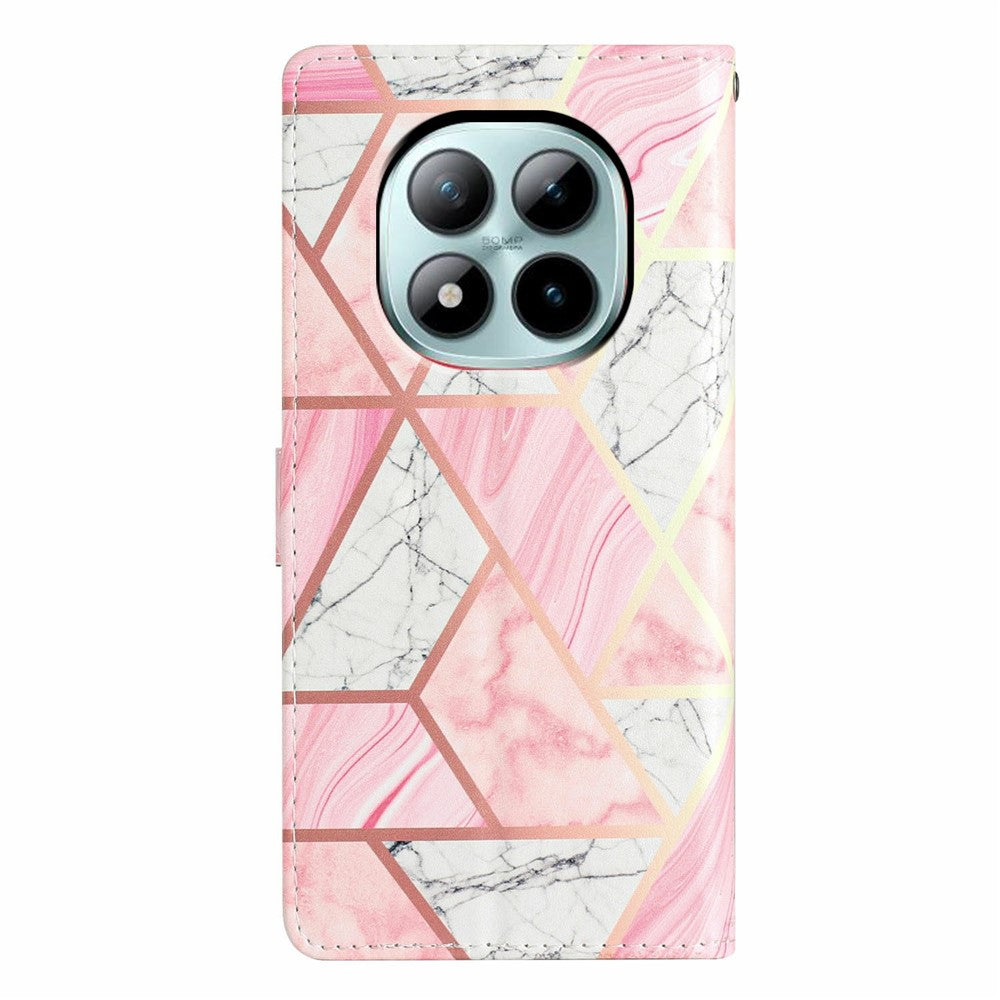 For Xiaomi Poco M8 Pro 5G / Redmi Note 15 Pro+ 5G (Global) Wallet Case PU Leather Pattern Printing Stand Phone Cover with Strap - Pink Marble