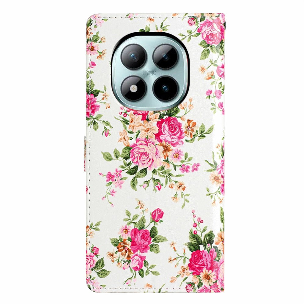 For Xiaomi Poco M8 Pro 5G / Redmi Note 15 Pro+ 5G (Global) Wallet Case PU Leather Pattern Printing Stand Phone Cover with Strap - Red Flowers
