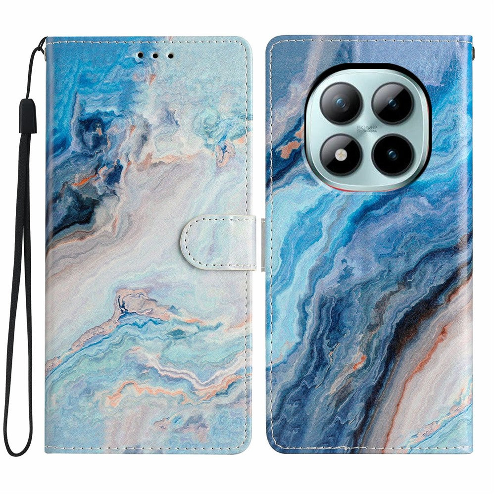 For Xiaomi Poco M8 Pro 5G / Redmi Note 15 Pro+ 5G (Global) Wallet Case PU Leather Pattern Printing Stand Phone Cover with Strap - Blue Marble