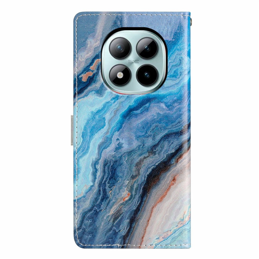 For Xiaomi Poco M8 Pro 5G / Redmi Note 15 Pro+ 5G (Global) Wallet Case PU Leather Pattern Printing Stand Phone Cover with Strap - Blue Marble