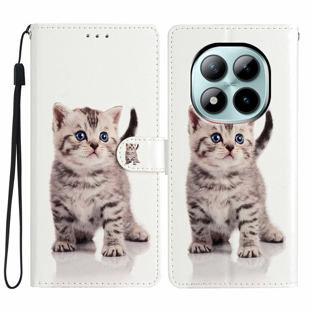 For Xiaomi Poco M8 Pro 5G / Redmi Note 15 Pro+ 5G (Global) Wallet Case PU Leather Pattern Printing Stand Phone Cover with Strap - Cute Cat