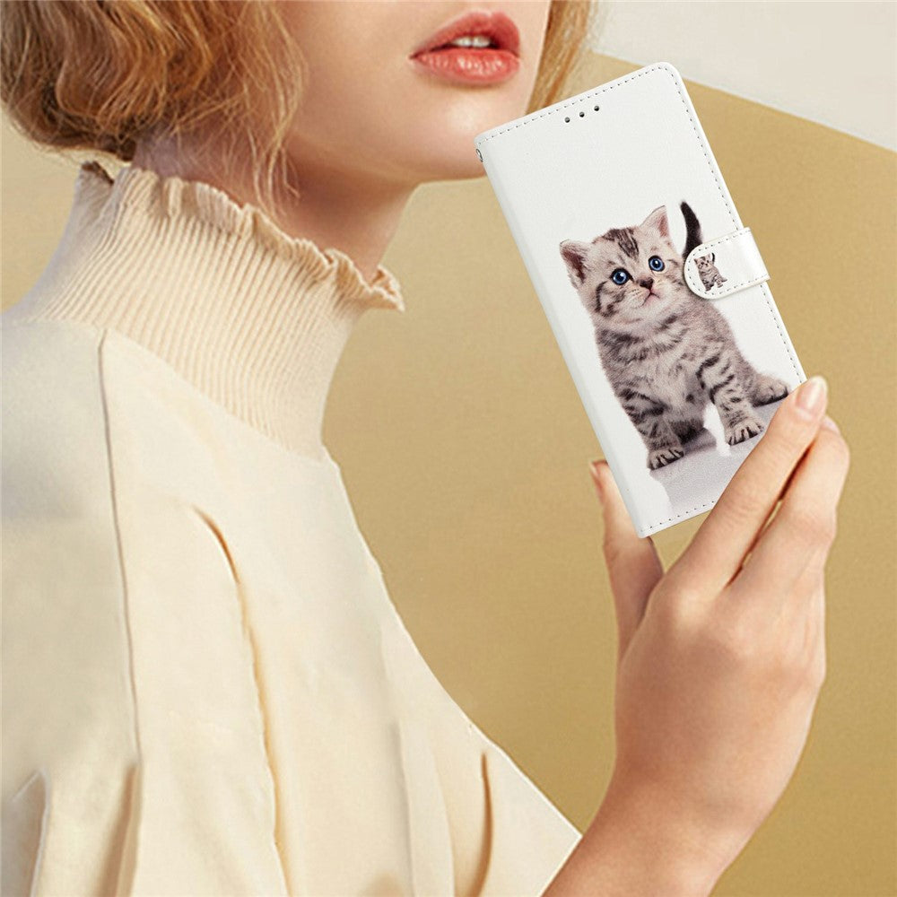 For Xiaomi Poco M8 Pro 5G / Redmi Note 15 Pro+ 5G (Global) Wallet Case PU Leather Pattern Printing Stand Phone Cover with Strap - Cute Cat