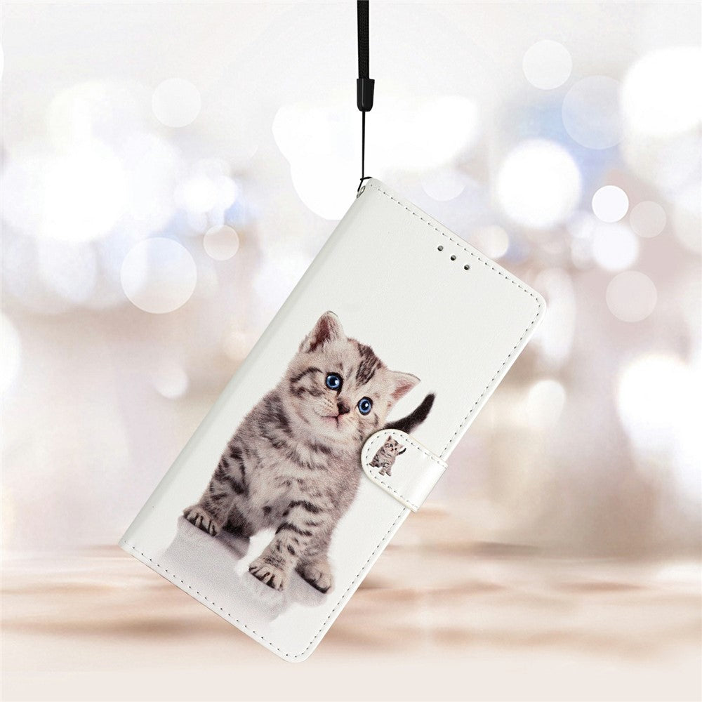 For Xiaomi Poco M8 Pro 5G / Redmi Note 15 Pro+ 5G (Global) Wallet Case PU Leather Pattern Printing Stand Phone Cover with Strap - Cute Cat